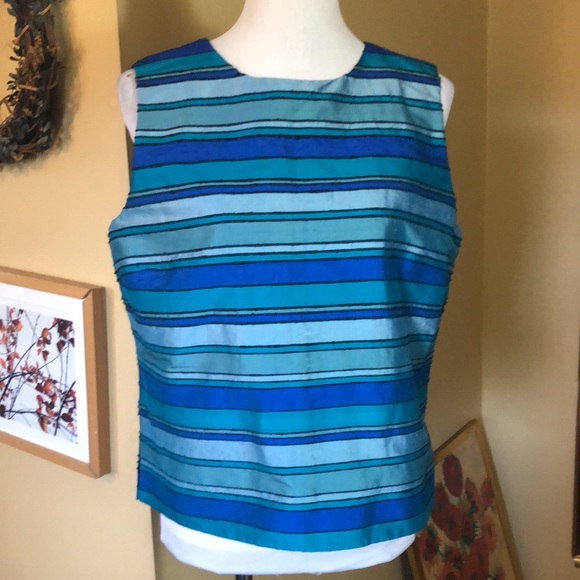 VINTAGE Josephine Chaus Size 12 10 RAW SILK Top+Shell Vivid Textured Stripe NEW - Picture 11 of 16